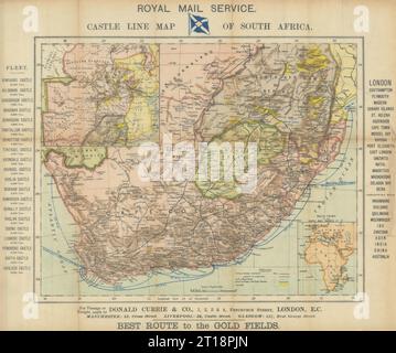 Royal mail Service - Castle Line mappa del Sudafrica. SAMLER BROWN 1899 Foto Stock