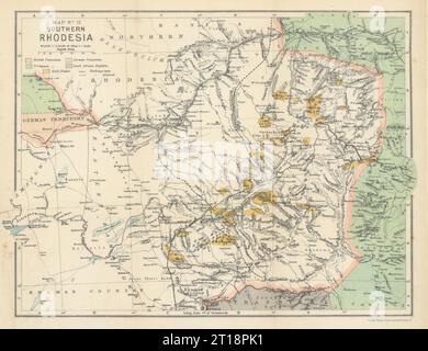 Rhodesia meridionale. Matabililand e Mashonaland. Zimbabwe. Mappa SAMLER BROWN 1899 Foto Stock