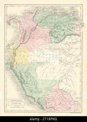 Stati andini. Venezuela nuova Granada Ecuador Perù Colombia. SIDNEY HALL 1854 mappa Foto Stock