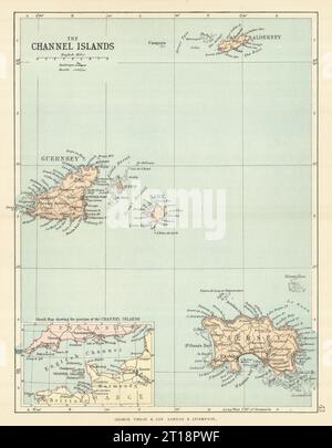 ISOLE DEL CANALE. Mappa antica. Jersey Guernsey Sark Alderney. PHILIP 1889 Foto Stock