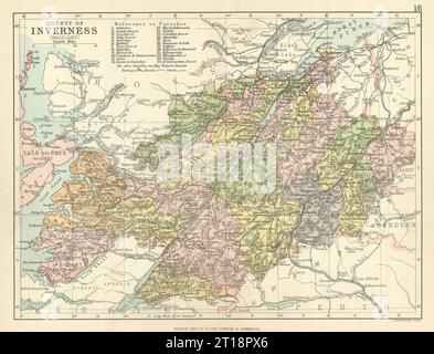 Contea di Inverness (Mainland) Inverness-shire. Parrocchie. Mappa DI BARTHOLOMEW 1886 Foto Stock