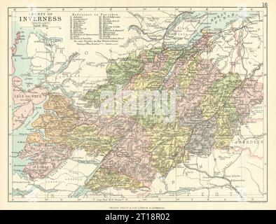 Contea di Inverness (Mainland) Inverness-shire. Parrocchie. Mappa DI BARTHOLOMEW 1888 Foto Stock