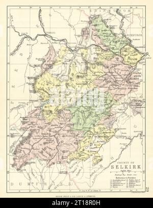 "Contea di Selkirk". Selkirkshire. Parrocchie. BARTHOLOMEW 1888 vecchia mappa antica Foto Stock