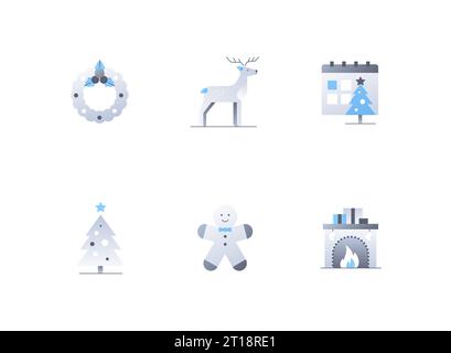 Natale e festività: Set di icone di stile dal design piatto Illustrazione Vettoriale