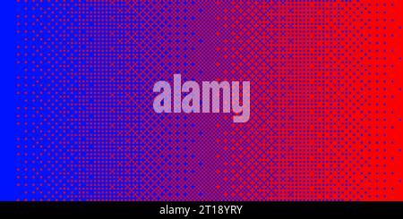 Sbiadimento rosso su gradiente pixel blu con retinatura. Sfondo vettoriale onda mezzitoni con texture quadrate. Illustrazione Vettoriale