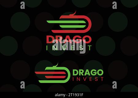 Drago Invest business Logo design. Grafico della riduzione del tasso di sterlina. Design piatto. Colore verde e rosso con forma ovale. Logo drago Invest. Illustrazione Vettoriale