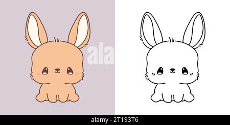 Impostare la pagina colore Lepre Clipart e l'illustrazione a colori. Kawaii ha isolato Rabbit. Illustrazione Vettoriale