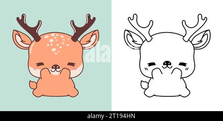 Clipart Deer multicolore e bianco e nero. Carino Clip Art Forest Animal. Illustrazione Vettoriale