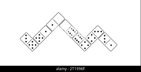 Tessere Domino. Domino classico, pittogramma di domino. Parti del gioco piene tessere. Domino bianco e nero. Set vettoriale per legno piatto. 28 pezzi. Whi Foto Stock