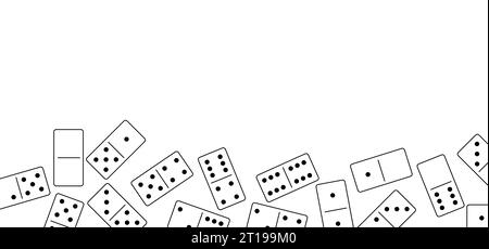 Tessere Domino. Domino classico, pittogramma di domino. Parti del gioco piene tessere. Domino bianco e nero. Set vettoriale per legno piatto. 28 pezzi. Whi Foto Stock