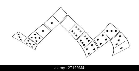 Tessere domino cartoon. Domino classico, pittogramma di domino. Parti del gioco piene tessere. Domino bianco e nero. Serie di vettori piatti. 28 pezzi. Foto Stock