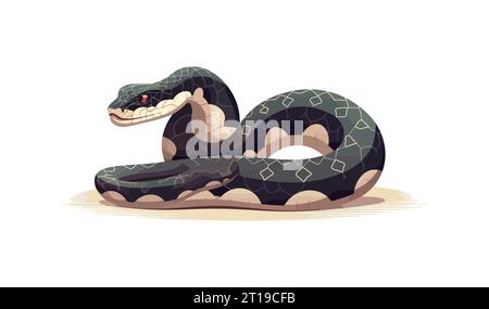 Cartone animato piatto serpente isolato su sfondo bianco. Illustrazione vettoriale Illustrazione Vettoriale