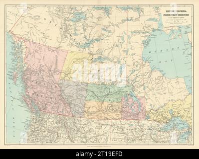 Columbia Britannica e territorio del nord-ovest. Manitoba Canada. Vecchia mappa di STANFORD 1894 Foto Stock