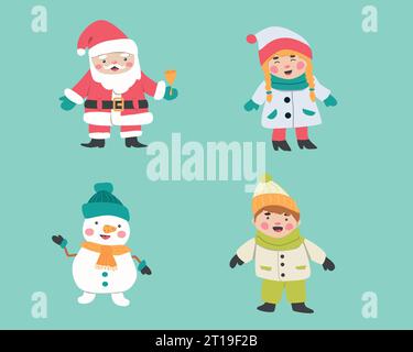 cartoni animati di natale personaggi e bambini - set Illustrazione Vettoriale