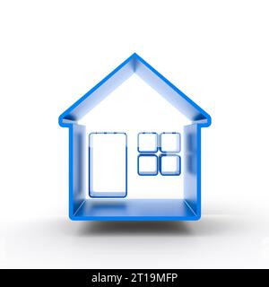 house concept 3d con rendering blu stilizzato su sfondo bianco Foto Stock