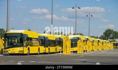 E-Ladesäulen, BVG Busbetriebshof, Indira-Gandhi-Straße, Hohenschönhausen, Lichtenberg, Berlino, Germania Foto Stock