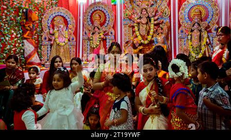 Roma, Torpignattara: Celebrazione della festa indiana di Durga Puja nel quartiere romano di Tor Pignattara Foto Stock