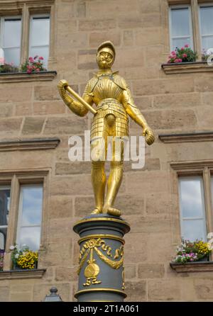 Markgraf-Georg-Brunnen, Stadthaus, Martin-Luther-Platz, Altstadt, Ansbach, Bayern, Germania Foto Stock