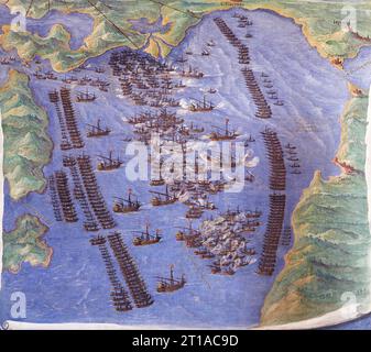 BATTAGLIA DI LEPANTO 7 ottobre 1571 da un affresco nella Galleria delle carte geografiche del Vaticano Foto Stock