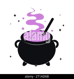 Cauldron con veleno da strega viola. Illustrazione Vettoriale