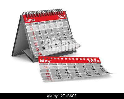 2024 anni. Calendario di giugno. Illustrazione 3D isolata Foto Stock