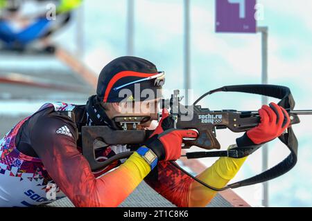 Arnd PFEIFFER, GER, Aktion Biathlon, 10 km Sprint der Maenner XXII. Olympische Winterspiele Sochi, Russland AM 08.02.2014 Foto Stock