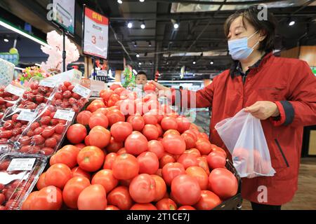 NANJING, CINA - 13 OTTOBRE 2023 - i clienti acquistano in un supermercato a Nanjing, provincia di Jiangsu della Cina orientale, 13 ottobre 2023. In base ai dati rel Foto Stock