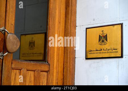 Stoccolma, Svezia. 12 ottobre 2023. Ambasciata dello stato della Palestina nel centro di Stoccolma, Svezia, il 12 ottobre 2023. Foto: Janerik Henriksson/TT/code 10010 credito: TT News Agency/Alamy Live News Foto Stock