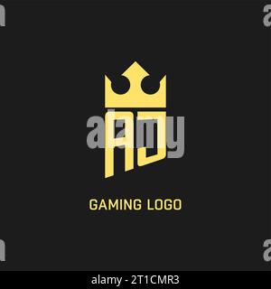 Logo monogramma AJ con scudo a forma di corona, elegante e lussuoso logo iniziale con grafica vettoriale Illustrazione Vettoriale
