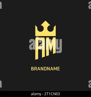 Logo monogramma AM con scudo a forma di corona, grafica vettoriale elegante e di lusso con logo iniziale Illustrazione Vettoriale