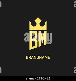 Logo BM monogramma con scudo a forma di corona, grafica vettoriale elegante e di lusso con logo iniziale Illustrazione Vettoriale