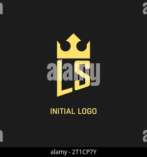 Logo monogramma LS con scudo a forma di corona, elegante e lussuoso logo iniziale con grafica vettoriale Illustrazione Vettoriale