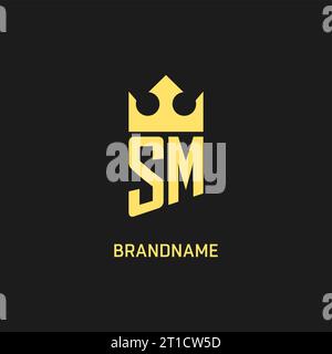 Logo monogramma SM con scudo a forma di corona, elegante e lussuoso logo iniziale con grafica vettoriale Illustrazione Vettoriale