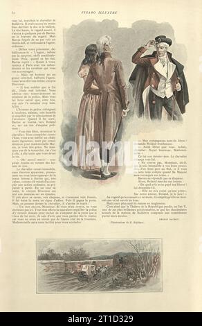 Illustrazione per Josette Marsin par Ernest Daudet, francese anni '1890, cavallo e carrozza, moda, stile del XVIII secolo Foto Stock