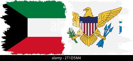 Isole Vergini americane e Kuwait grunge flag connessione, vettore Illustrazione Vettoriale