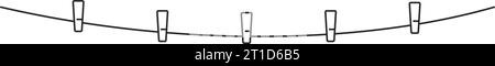 clothespins o pioli di legno appesi a una linea di filo in vettore Illustrazione Vettoriale