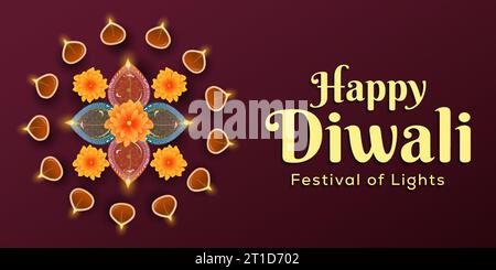 diwali festival di luci illustrazione striscioni orizzontali in gradiente Illustrazione Vettoriale