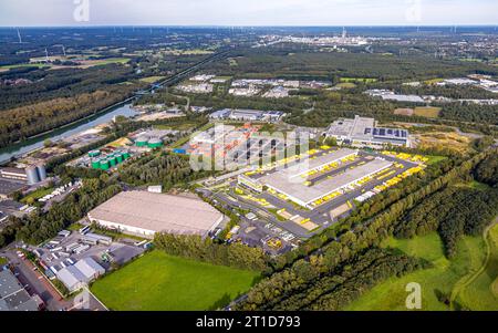 Luftbild, Industriepark Dorsten/Marl mit DHL Paketzentrum, Hervest, Dorsten, Ruhrgebiet, Nordrhein-Westfalen, Deutschland ACHTUNGxMINDESTHONORARx60xEURO *** Vista aerea, parco industriale Dorsten Marl con centro pacchi DHL, Hervest, Dorsten, regione della Ruhr, Renania settentrionale-Vestfalia, Germania ATTENTIONxMINESTHONORARx60xEURO Foto Stock