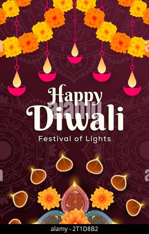 illustrazione banner verticale gradient happy diwali Illustrazione Vettoriale
