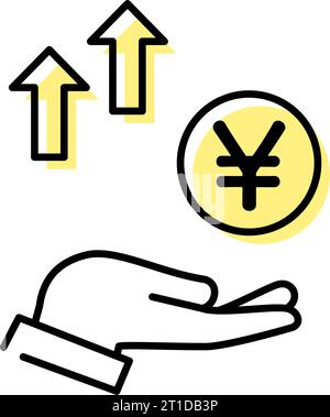 Icona di un investimento redditizio in yen giapponesi, semplice illustrazione del disegno di linee, illustrazione vettoriale Illustrazione Vettoriale