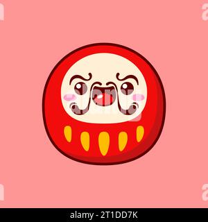 Bambola Daruma giapponese carina e in stile Kawaii Illustrazione Vettoriale