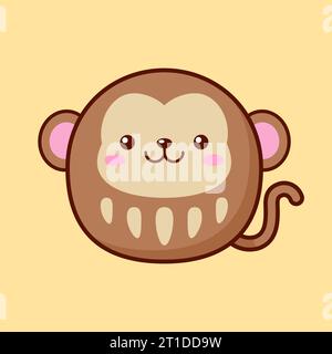 Scimmia bambola giapponese Daruma carina e in stile Kawaii Illustrazione Vettoriale