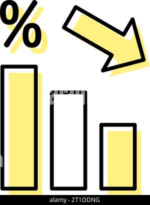 Icone che mostrano la diminuzione dei tassi di interesse e dei rendimenti, semplici illustrazioni di disegni di linee, illustrazioni vettoriali Illustrazione Vettoriale