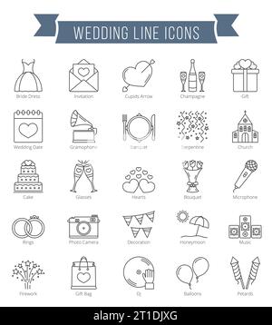 25 Linea di matrimonio Icone, possono essere utilizzati per il giorno di San Valentino, vettoriale EPS10 illustrazione Illustrazione Vettoriale