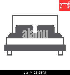 Icona a glifo del letto doppio, servizio camera da letto e hotel, icona vettore letto, grafica vettoriale, segno solido tratto modificabile, eps 10. Illustrazione Vettoriale