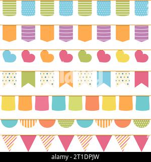 Seamless bunting per la decorazione di inviti e biglietti di auguri etc, bunting flags, vettoriale EPS10 illustrazione Illustrazione Vettoriale