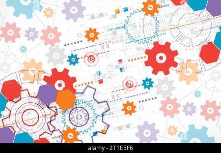 Background tecnologico astratto con ruote dentate. Vettore Illustrazione Vettoriale