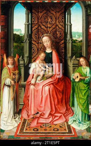 Vergine in trono e bambino con Angeli, dipinto ad olio su tavola di Gerard David, 1490-1495 Foto Stock