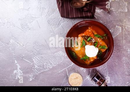 Cavolo farcito con salsa di pomodoro decorate con prezzemolo Foto Stock