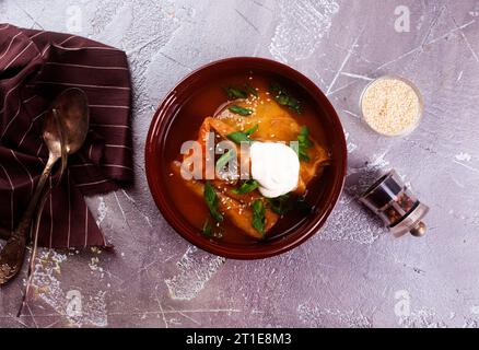 Cavolo farcito con salsa di pomodoro decorate con prezzemolo Foto Stock